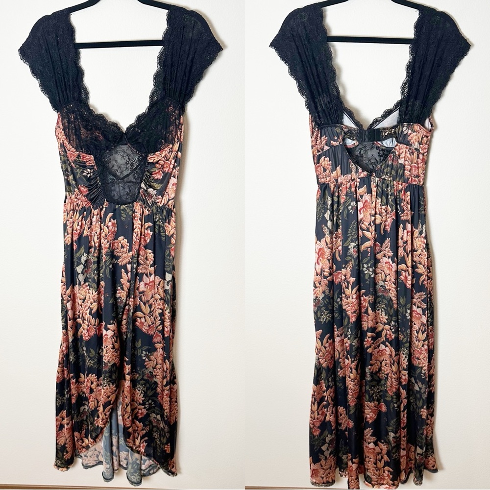 Free People Bad For You Maxi Dress Bodysuit Black Combo Floral Printed Large - Picture 4 of 12